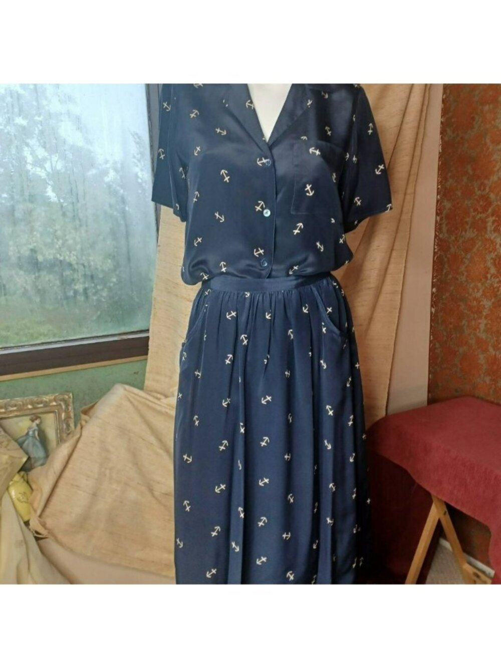 Albert Nipon vintage collectibles silk nautical themed dress suit 6